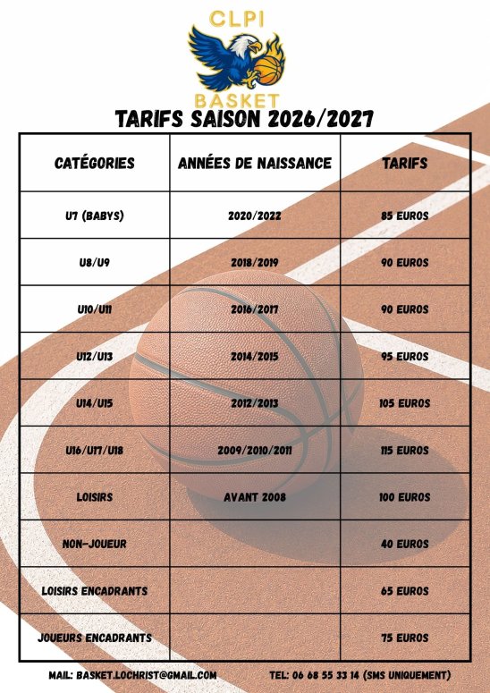 Tarifs licences 2026/2027